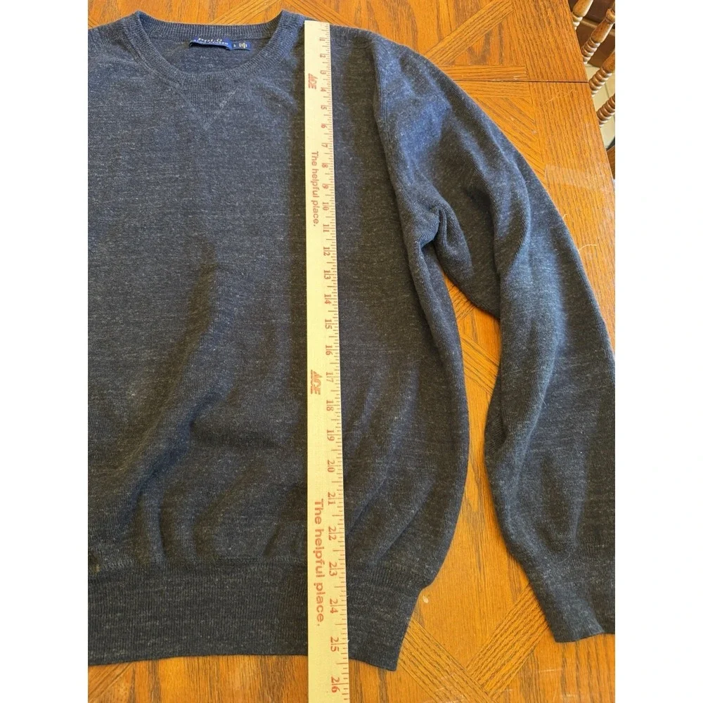 POLO RALPH LAUREN Sweater Mens Large Gray/Black Heather Crew Neck 100% Cotton